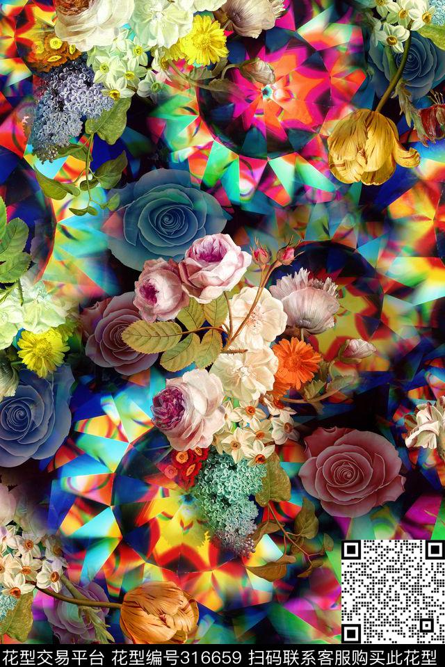 炫彩油画花卉 - 316659 - 花卉 - 数码印花花型 － 女装花型设计 － 瓦栏