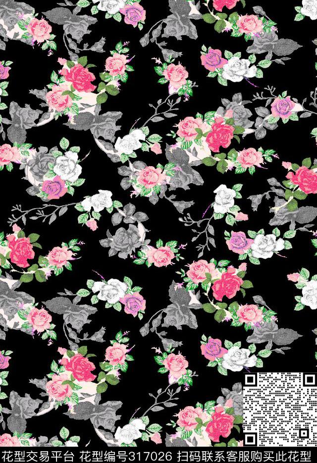 花卉 (1).tif - 317026 - 花卉 水墨风 小碎花 - 传统印花花型 － 女装花型设计 － 瓦栏