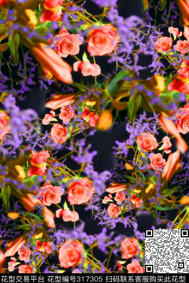 抽象花卉 - 317305 - 数码★花卉图案 - 数码印花花型 － 女装花型设计 － 瓦栏