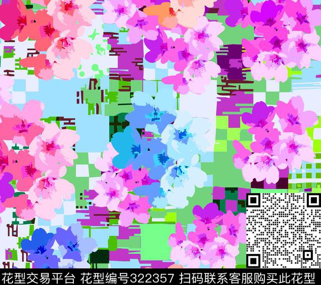 201453.jpg - 322357 - 男装花型 花卉 几何色块 - 传统印花花型 － 女装花型设计 － 瓦栏