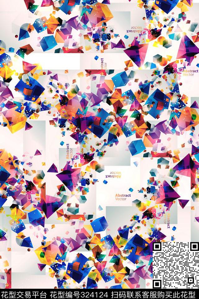 彩色小三角形几何.jpg - 324124 - 几何 碎花 几何抽象类 - 数码印花花型 － 女装花型设计 － 瓦栏