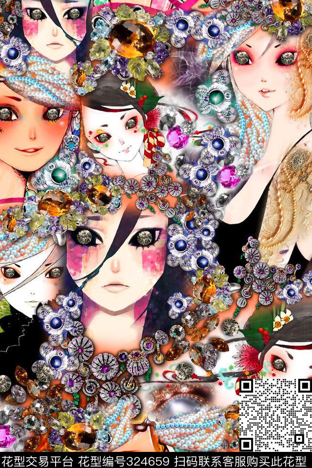 创意插画卡通珠宝宝石组合 - 324659 - 珠宝 - 数码印花花型 － 女装花型设计 － 瓦栏