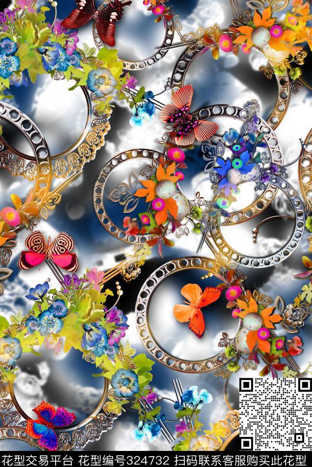多彩亮色花卉欧式花纹组合 - 324732 - 花卉 - 数码印花花型 － 女装花型设计 － 瓦栏