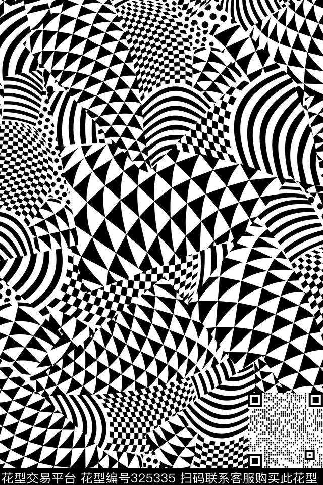 黑白几何图案拼贴 - 325335 - 三角形 几何 拼接 - 传统印花花型 － 男装花型设计 － 瓦栏