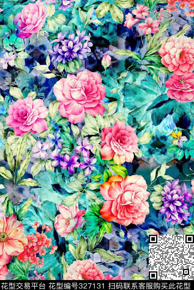 水彩味道大花.jpg - 327131 - 花卉组合 - 数码印花花型 － 女装花型设计 － 瓦栏
