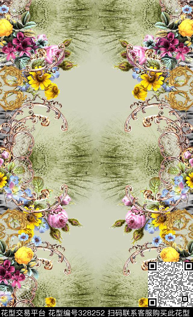 11欧式豹纹花卉定位花型.jpg - 328252 - 花卉 定位 珠宝、配饰 - 数码印花花型 － 女装花型设计 － 瓦栏