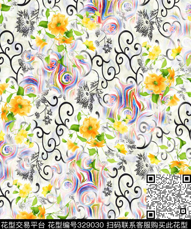 FZ-012紫藤花.jpg - 329030 -  - 数码印花花型 － 女装花型设计 － 瓦栏