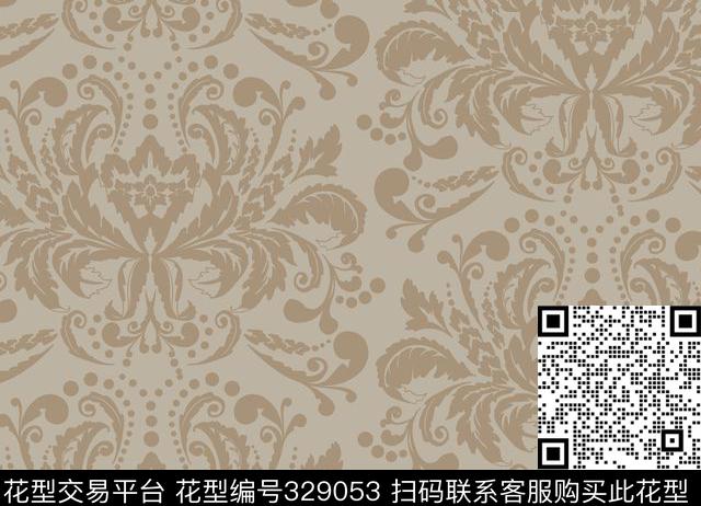 欧洲古典纹样墙纸花型 - 329053 - 家纺床品 - 传统印花花型 － 床品花型设计 － 瓦栏