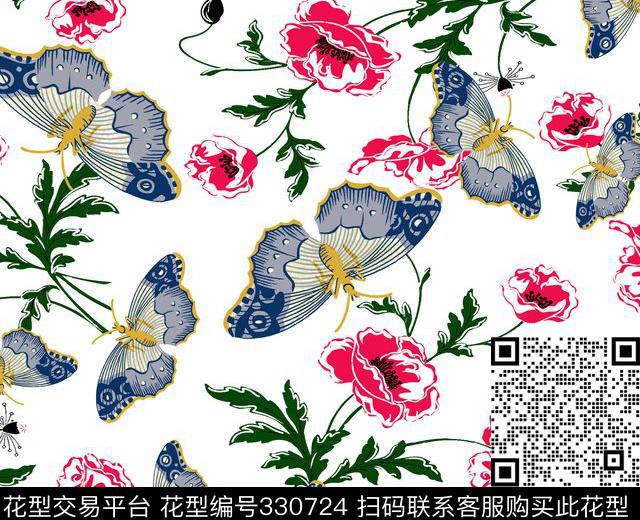 301蝴蝶与树叶.jpg - 330724 -  - 传统印花花型 － 女装花型设计 － 瓦栏