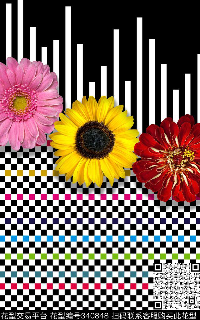 清新抽象几何格子花卉.jpg - 340848 - E-花卉几何/Flowers - 数码印花花型 － 女装花型设计 － 瓦栏