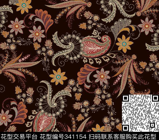 腰果花.tif - 341154 - 面料花 - 传统印花花型 － 女装花型设计 － 瓦栏