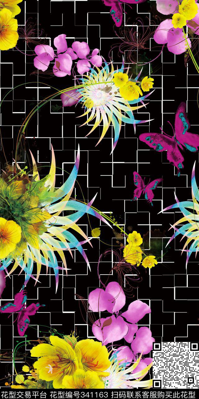手绘花卉抽象基底 - 341163 -  - 数码印花花型 － 女装花型设计 － 瓦栏