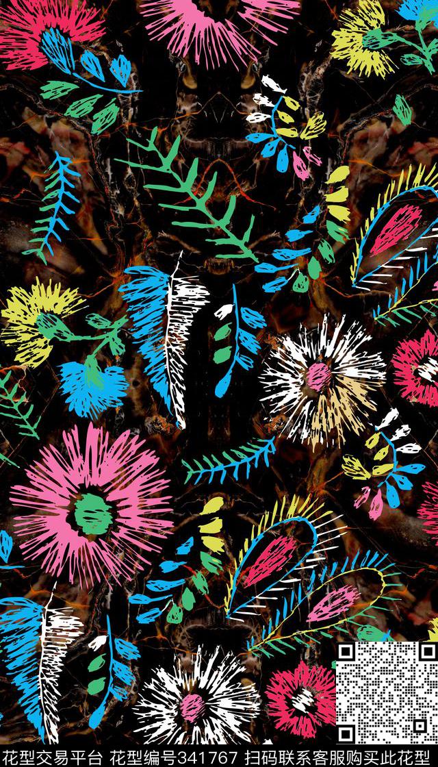 植物花卉肌理底纹 - 341767 - 现代 花卉 羽毛 - 数码印花花型 － 女装花型设计 － 瓦栏