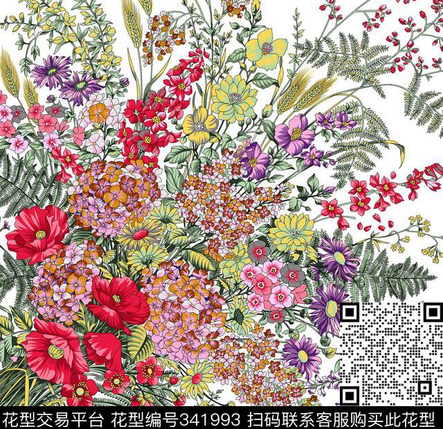 花朵叶子.tif - 341993 - T恤胸花 - 传统印花花型 － 女装花型设计 － 瓦栏