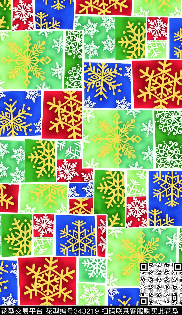 冰雪天地.tif - 343219 - 冬季 风景 雪花 - 传统印花花型 － 床品花型设计 － 瓦栏