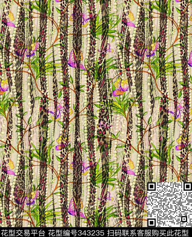 抽象豹纹花.tif - 343235 - 花卉 动物纹 波浪条纹 - 数码印花花型 － 床品花型设计 － 瓦栏