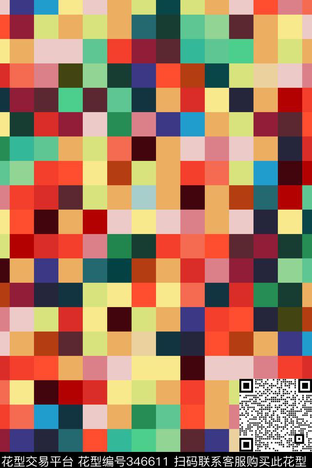 彩色格子II.tif - 346611 - 时尚 方格 彩色 - 传统印花花型 － 床品花型设计 － 瓦栏