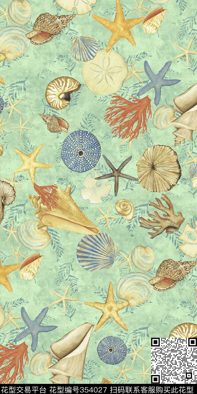 海洋生物.tif - 354027 - 海洋生物 - 数码印花花型 － 床品花型设计 － 瓦栏