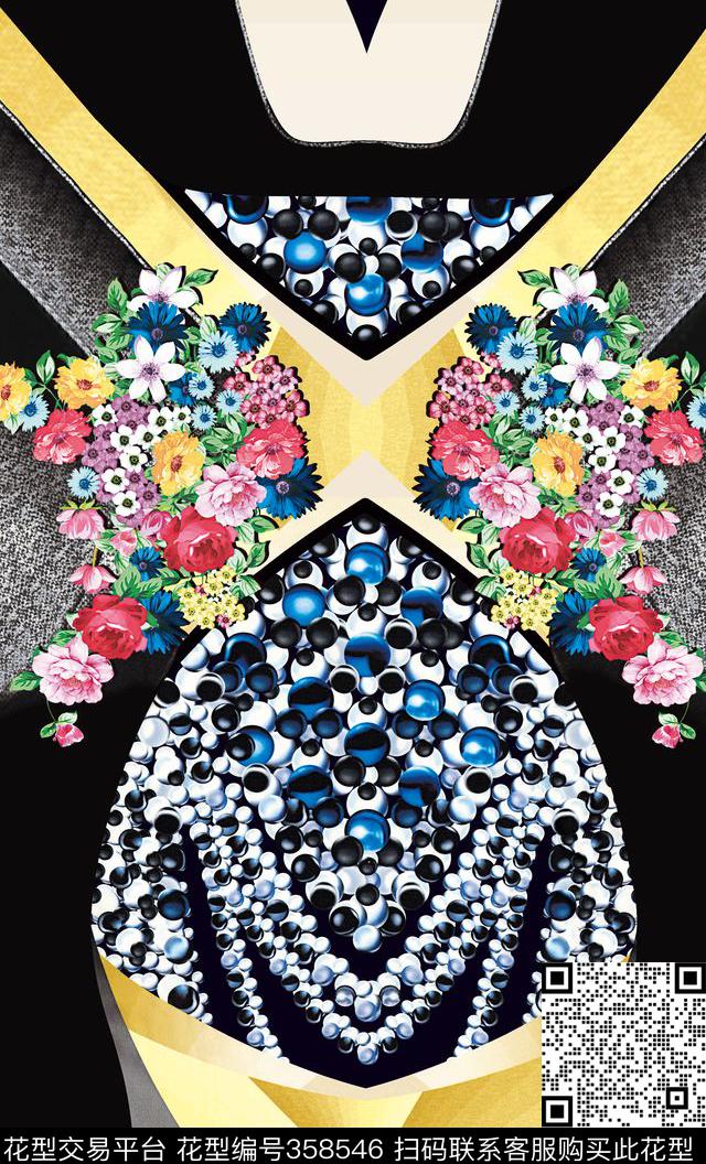 珠宝对称定位花.tif - 358546 - 定位女装 - 数码印花花型 － 女装花型设计 － 瓦栏