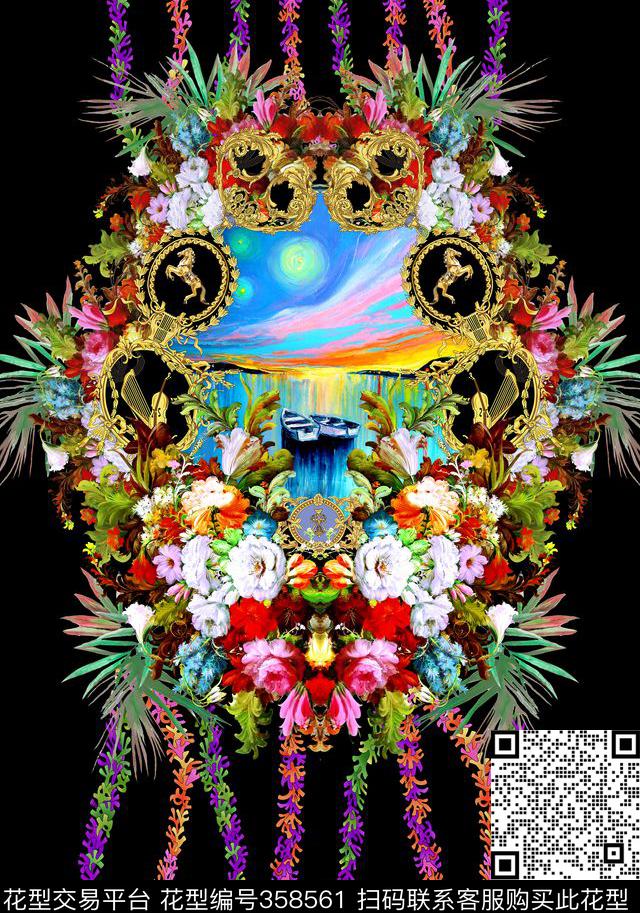 大牌油画风景花卉定位 - 358561 - 定位 风景 - 数码印花花型 － 女装花型设计 － 瓦栏