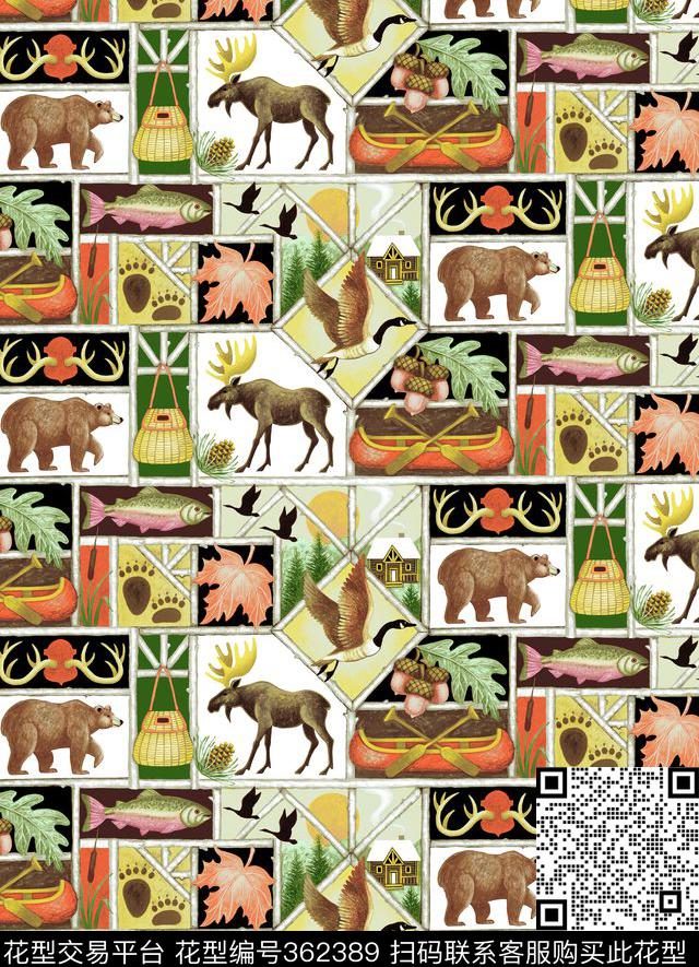 方格世界.tif - 362389 - 动物花型动物纹 - 数码印花花型 － 床品花型设计 － 瓦栏