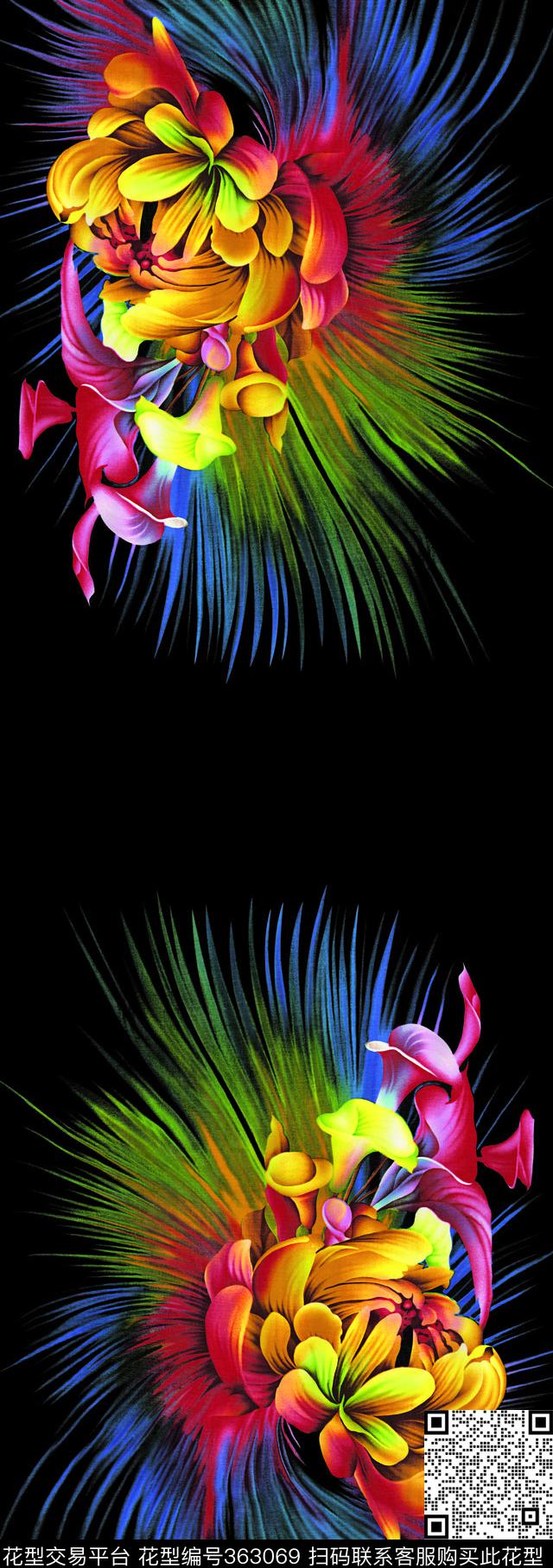 抽象变形花贲.tif - 363069 - 定位女装 - 数码印花花型 － 长巾花型设计 － 瓦栏