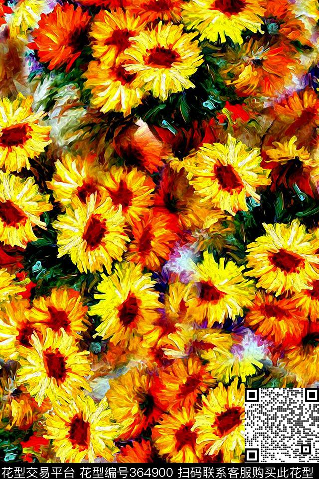 向日葵.tif - 364900 - 花卉 - 数码印花花型 － 女装花型设计 － 瓦栏