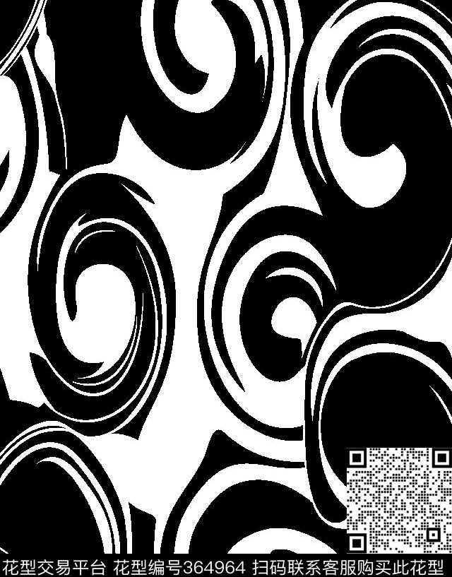 旋涡纹理 - 364964 - 英伦 旋涡纹理 黑白 - 传统印花花型 － 男装花型设计 － 瓦栏