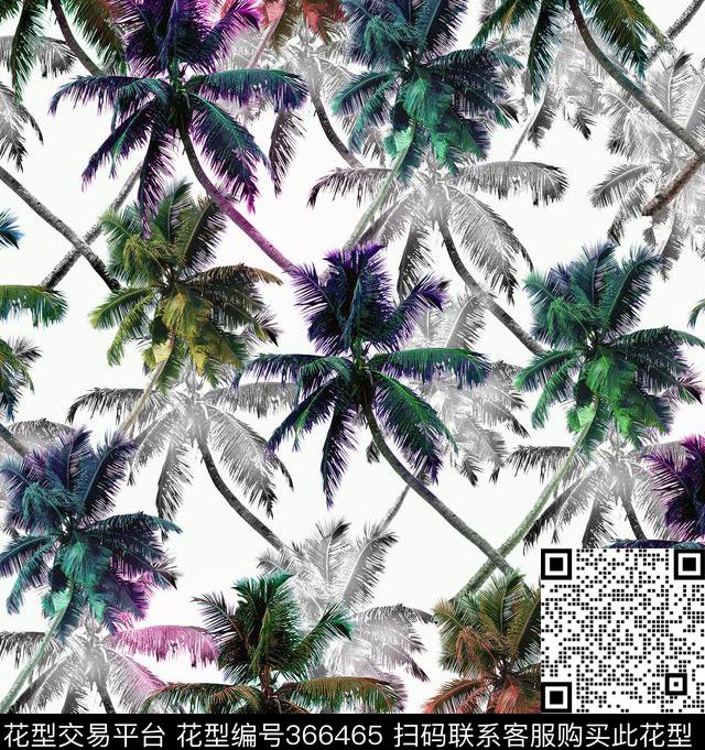 热带椰子树.jpg - 366465 -  - 数码印花花型 － 床品花型设计 － 瓦栏