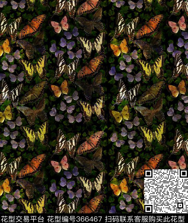 蝴蝶 - 366467 - 蝴蝶 - 数码印花花型 － 女装花型设计 － 瓦栏