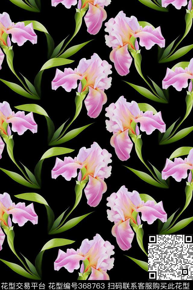 兰花系列花纹01.jpg - 368763 - 粉色兰花 重复 - 数码印花花型 － 女装花型设计 － 瓦栏