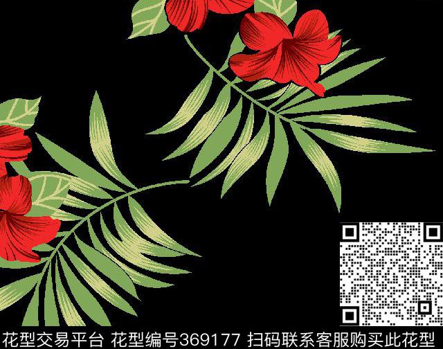 花 - 369177 - 花 花加叶 - 传统印花花型 － 床品花型设计 － 瓦栏
