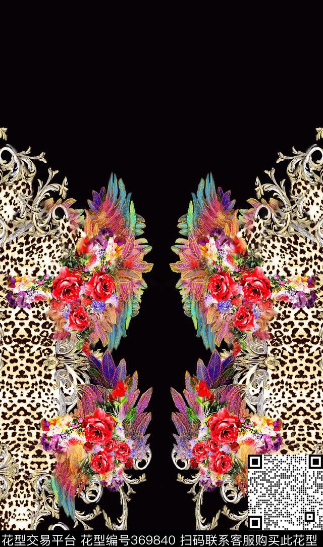 欧式豹纹花卉女装 - 369840 - 豹纹 花卉 羽毛 - 数码印花花型 － 女装花型设计 － 瓦栏