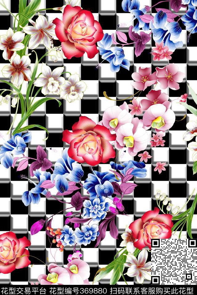 格子 花卉.jpg - 369880 - 格子 花 格子 花卉 花卉 - 数码印花花型 － 女装花型设计 － 瓦栏