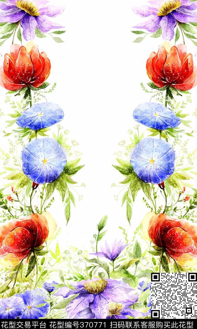 4-P女装定位 - 370771 - 定位 花卉花朵 花卉-欧式花纹 - 数码印花花型 － 女装花型设计 － 瓦栏