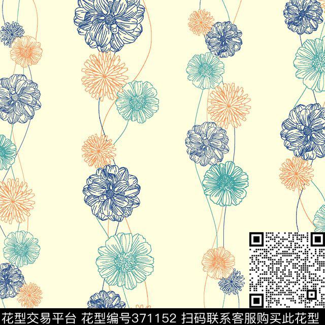 雏菊2 - 371152 - 清新 花卉 flower - 传统印花花型 － 床品花型设计 － 瓦栏