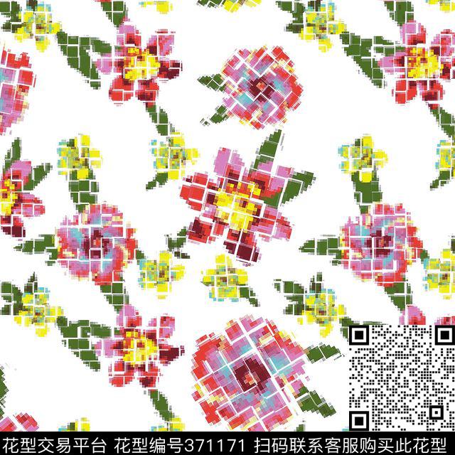 flower  box - 371171 - 复古 花卉 几何碎片 - 传统印花花型 － 女装花型设计 － 瓦栏