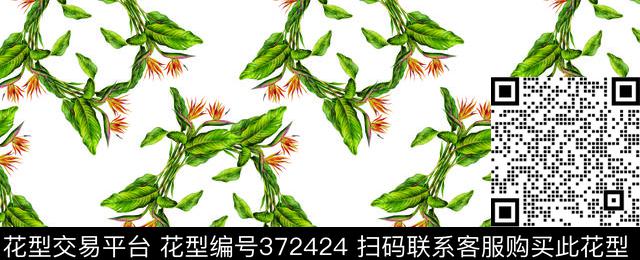 M2718 - 372424 - 花卉  热带植物 时尚 花卉 - 数码印花花型 － 女装花型设计 － 瓦栏