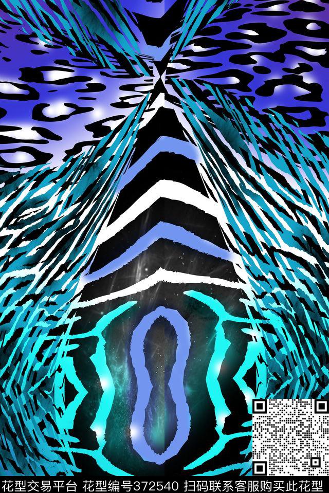 动物纹图案 - 372540 - 动物纹 神秘蓝 科幻感 - 数码印花花型 － 女装花型设计 － 瓦栏