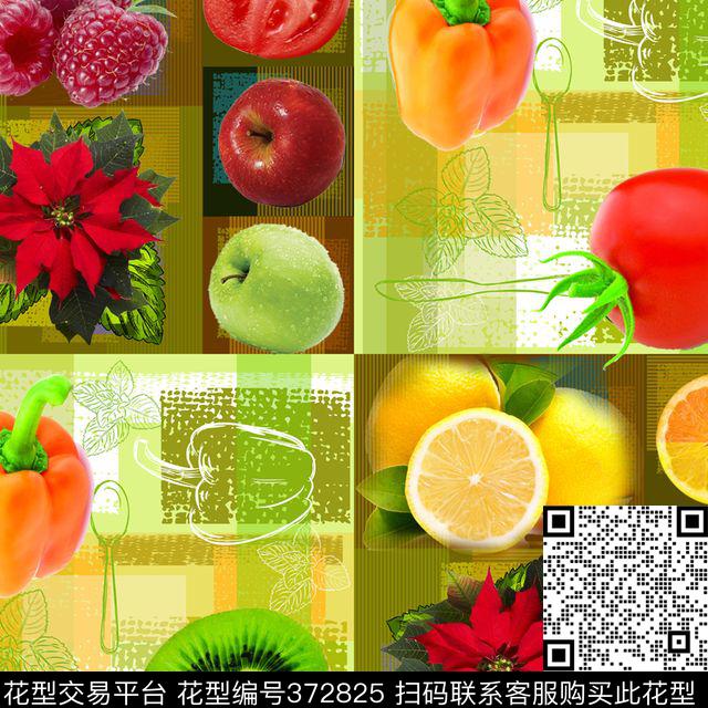 欧式风情 - 372825 - 水果 格子 - 数码印花花型 － 女装花型设计 － 瓦栏
