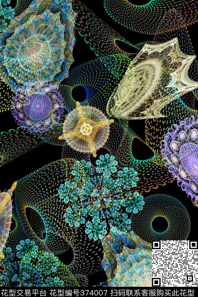 数码抽象荧光点 - 374007 - 数码抽象 抽象 几何 流行时尚花等 - 数码印花花型 － 女装花型设计 － 瓦栏