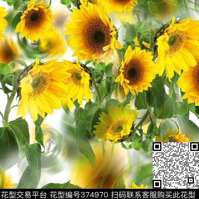 2015夏季清爽向日葵系列服装1 - 374970 - 2015 白 黄 - 数码印花花型 － 女装花型设计 － 瓦栏