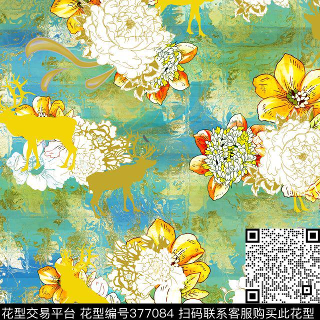 15欧美春夏印花 - 377084 - 田园 线描花卉 - 传统印花花型 － 女装花型设计 － 瓦栏