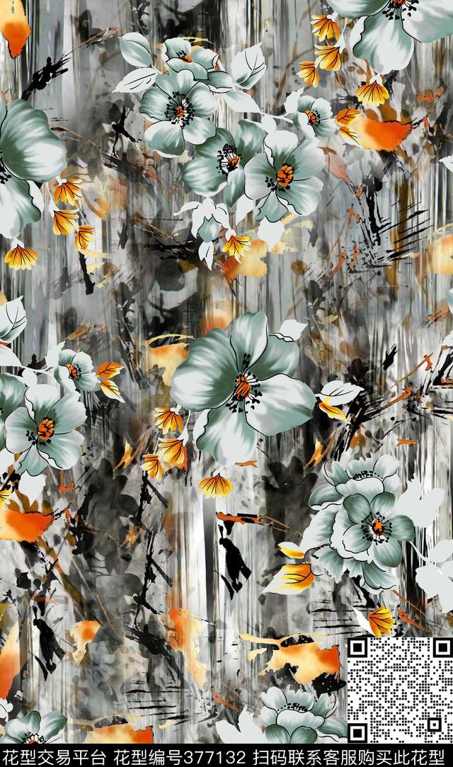 GW0033水墨画花卉 - 377132 - 中国风 花卉水墨画 油画 - 数码印花花型 － 女装花型设计 － 瓦栏