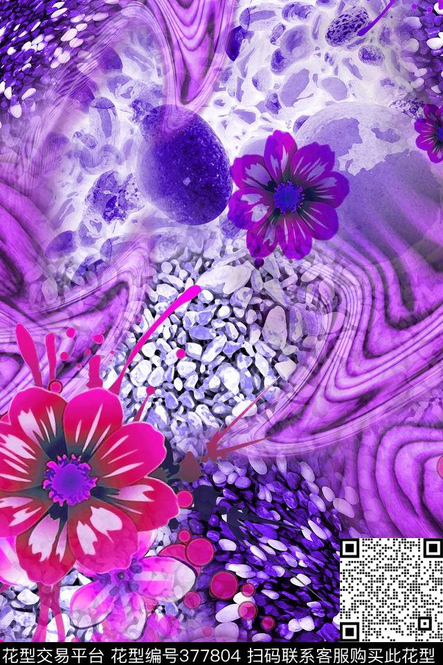 花卉线条印花 - 377804 - 花卉 手绘 - 数码印花花型 － 女装花型设计 － 瓦栏