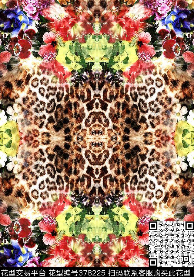 豹纹02 - 378225 - 豹纹 动物纹 花卉 - 数码印花花型 － 女装花型设计 － 瓦栏