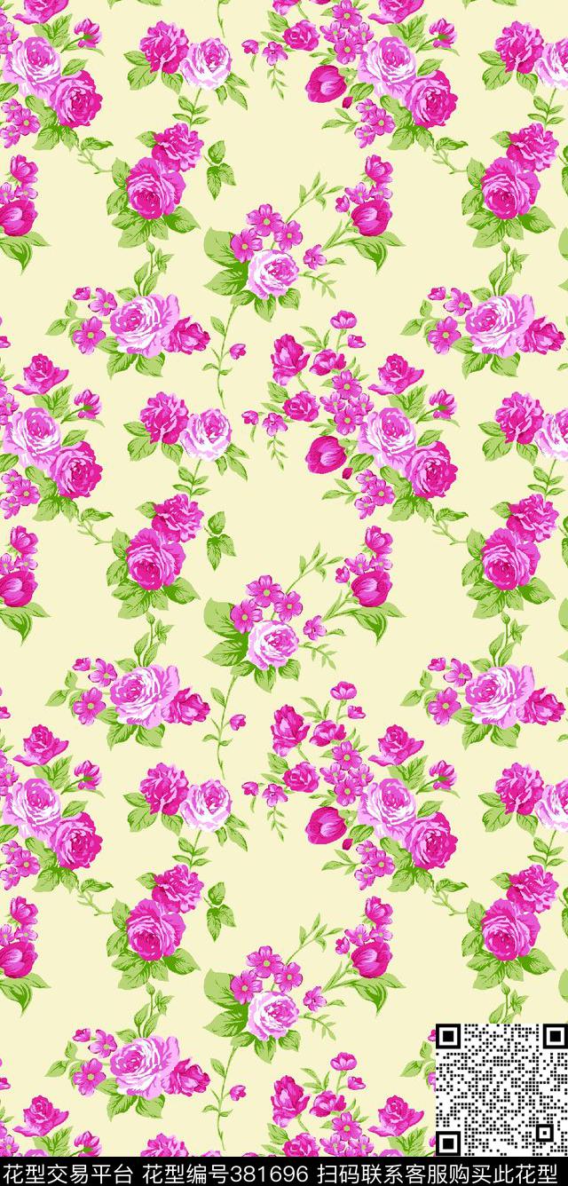 家纺花卉花型 - 381696 - 满幅 碎花 - 传统印花花型 － 床品花型设计 － 瓦栏