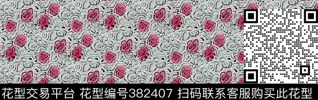 家纺、服装花型 - 382407 - 排列花 花卉 底纹 - 传统印花花型 － 床品花型设计 － 瓦栏