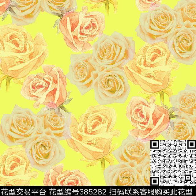 玫瑰 - 385282 - 田园 玫瑰 - 数码印花花型 － 女装花型设计 － 瓦栏