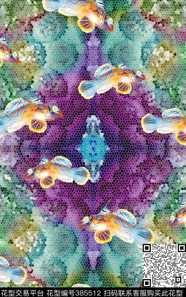 海底 - 385512 - 动物 珊瑚 鱼 - 数码印花花型 － 女装花型设计 － 瓦栏